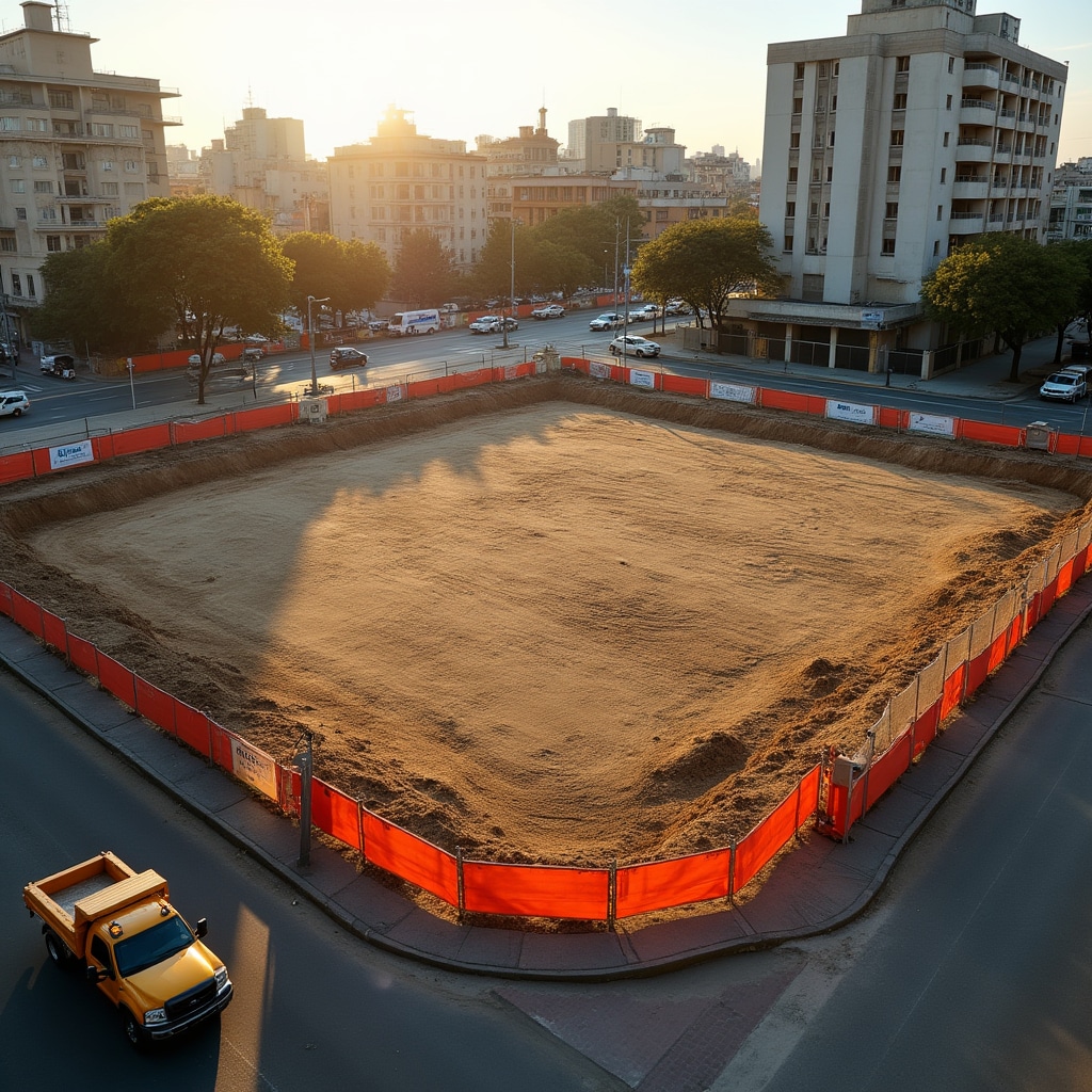 Empty land plot prepared for real estate development before construction begins